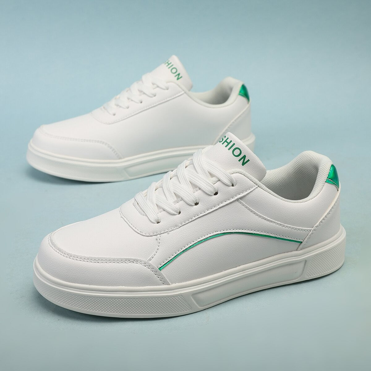 Metallic Trim Lace Up Court Sneakers