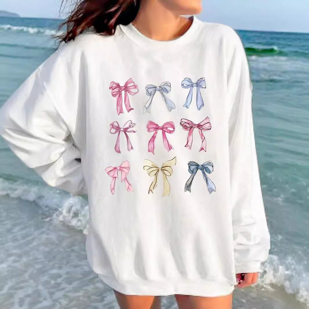 Coquette Bow Print Crewneck Sweatshirt