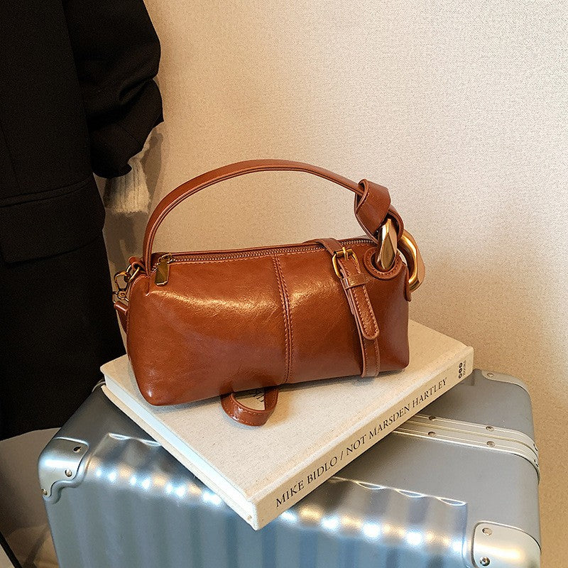 Mini Pillow Top Handle Bag with Chunky Links - Cognac