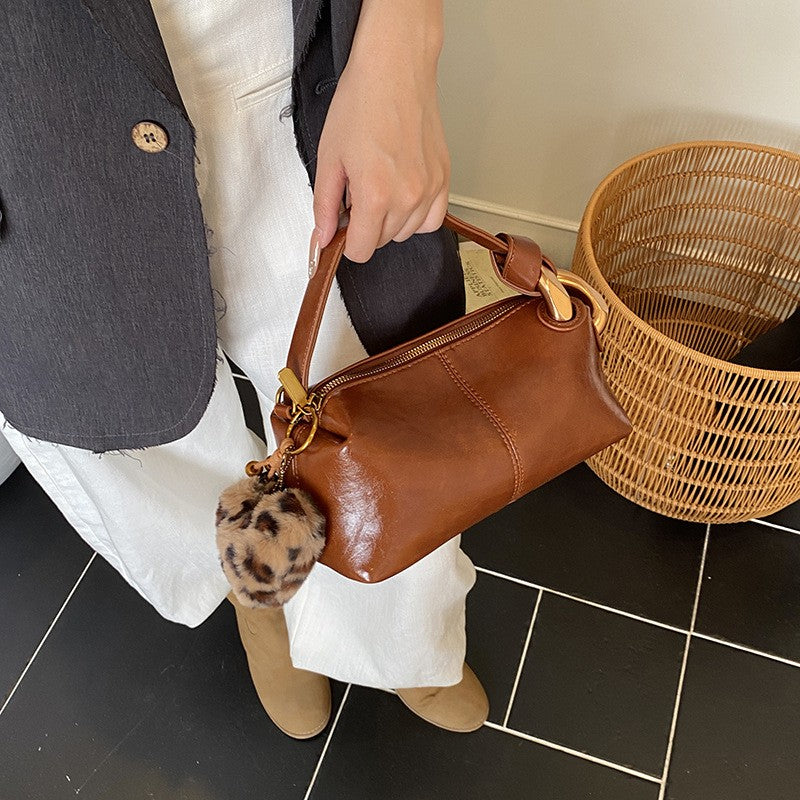 Mini Pillow Top Handle Bag with Chunky Links - Cognac Charm