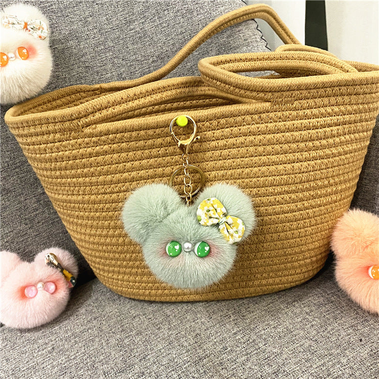 Plush Doll Head Bow Bag Charm - Green
