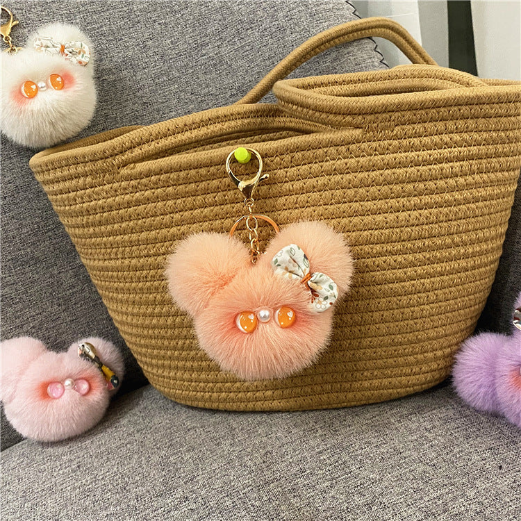 Plush Doll Head Bow Bag Charm - Orange