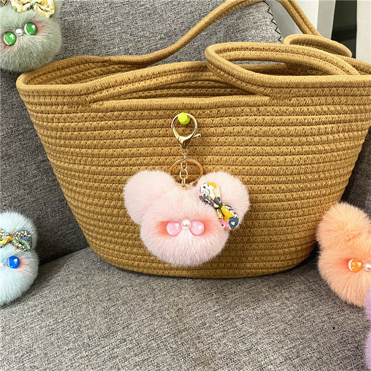 Plush Doll Head Bow Bag Charm - Pink