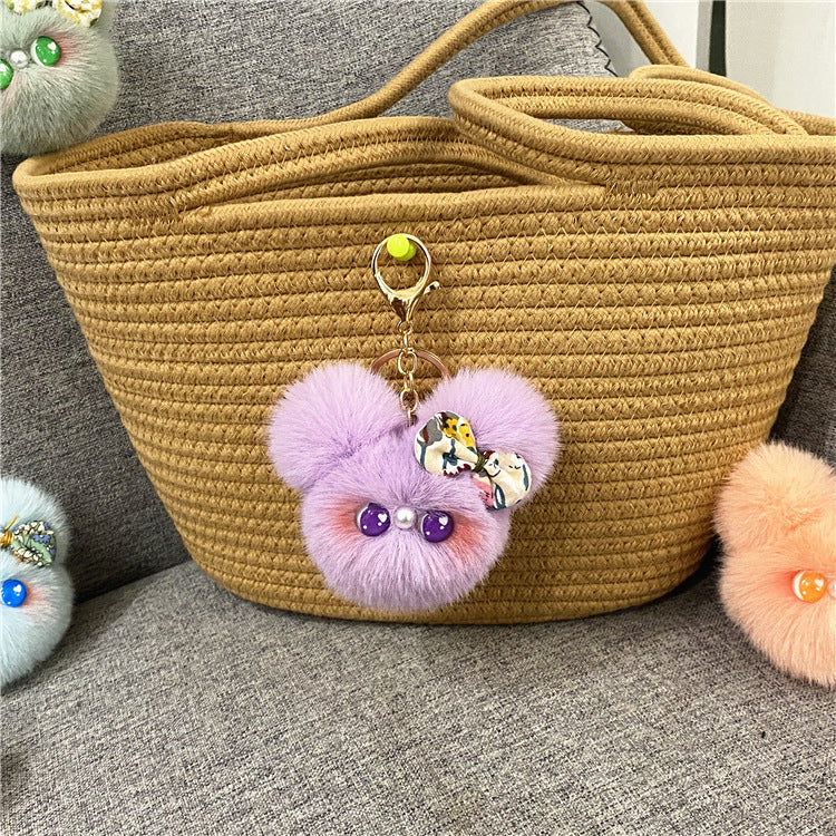 Plush Doll Head Bow Bag Charm - Purple