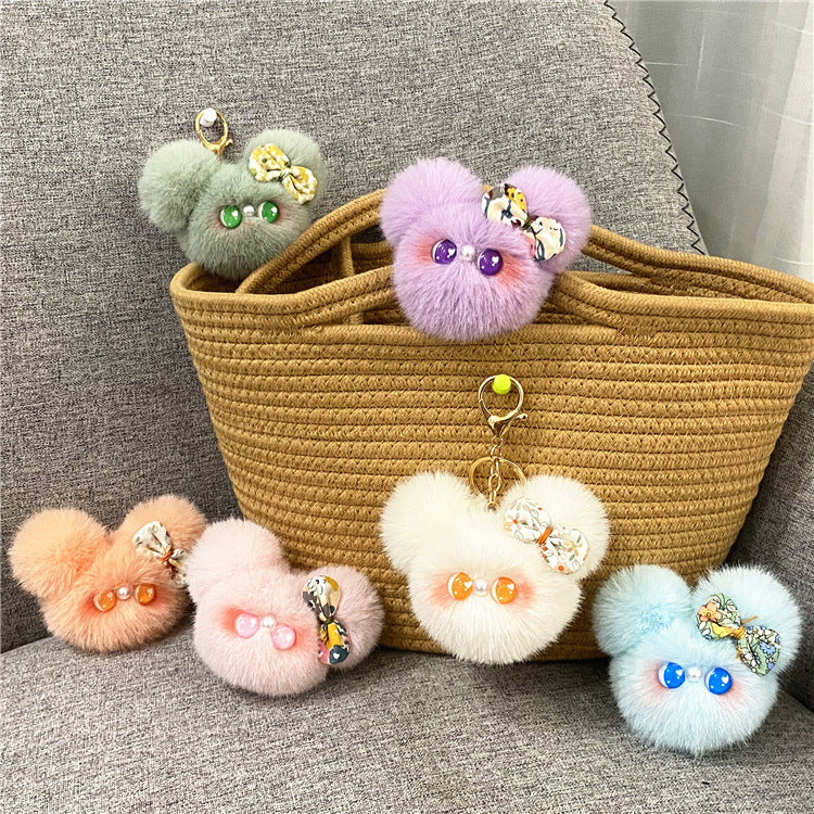 Plush Doll Head Bow Bag Charm - view 1