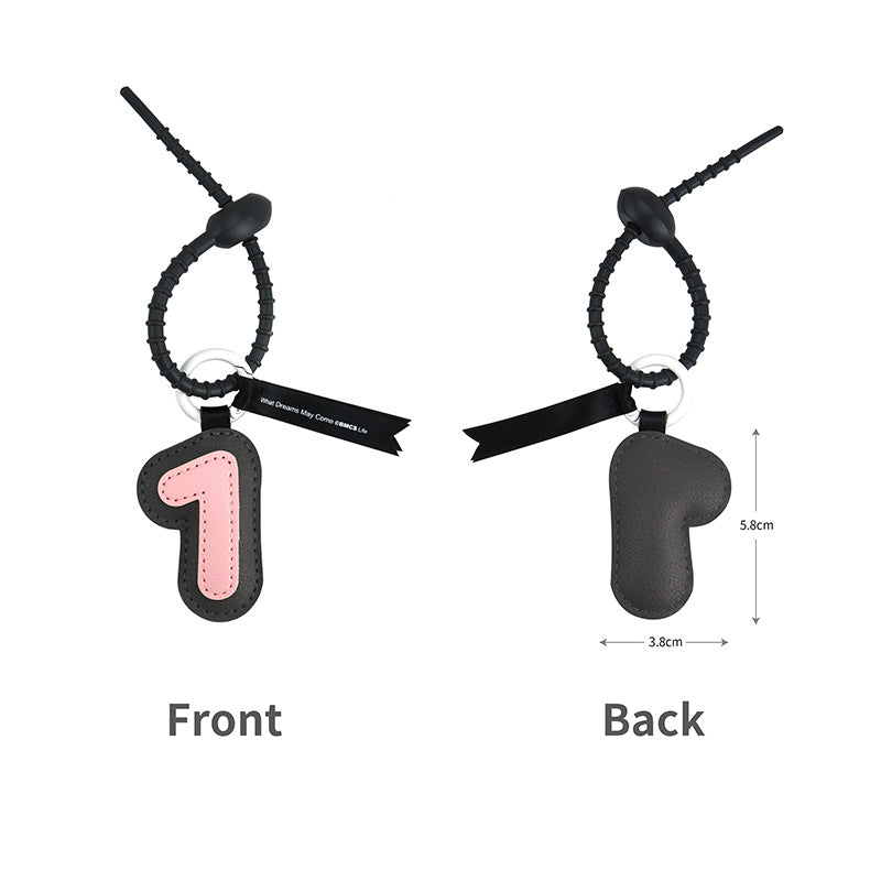 Retro Number Leather Bag Charm Keyring - Number1