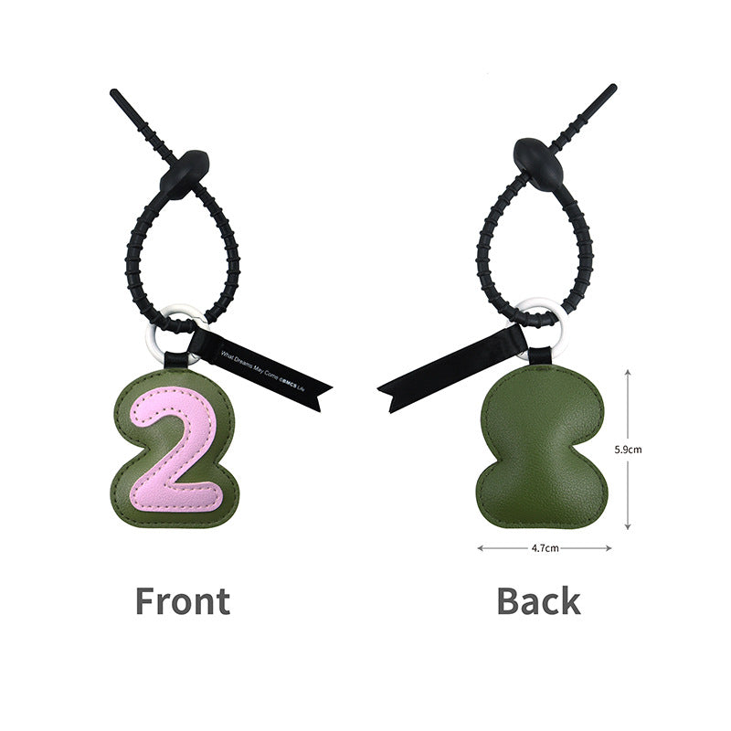 Retro Number Leather Bag Charm Keyring - Number2