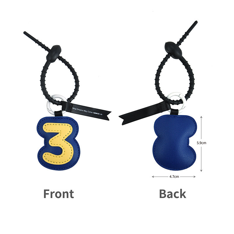 Retro Number Leather Bag Charm Keyring - Number3