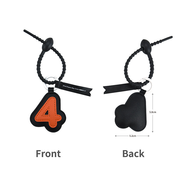 Retro Number Leather Bag Charm Keyring - Number4