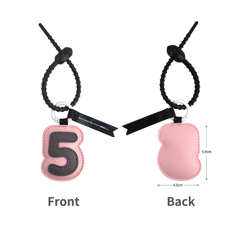 Retro Number Leather Bag Charm Keyring - Number5