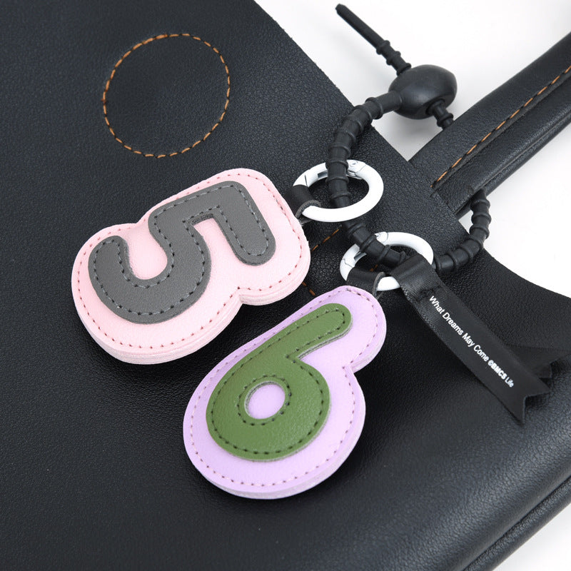 Retro Number Leather Bag Charm Keyring - Number5 - 1