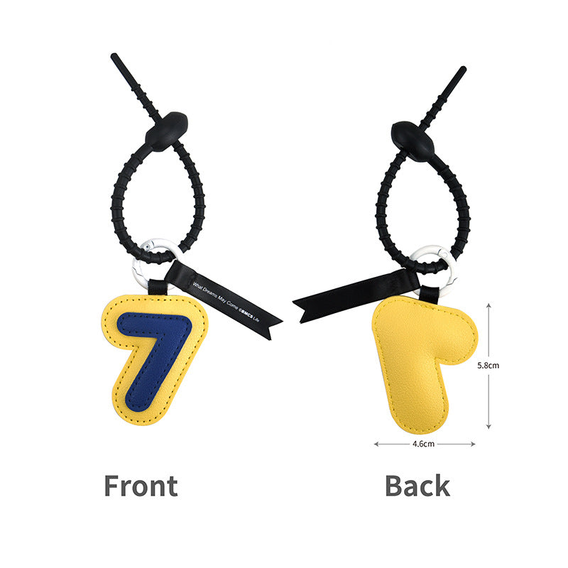 Retro Number Leather Bag Charm Keyring - Number7