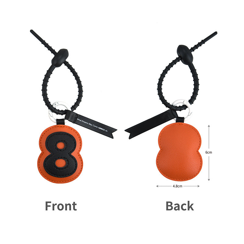 Retro Number Leather Bag Charm Keyring - Number8