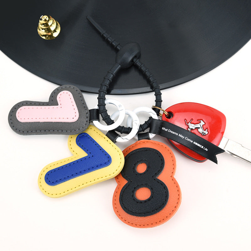 Retro Number Leather Bag Charm Keyring - Number8 - 1