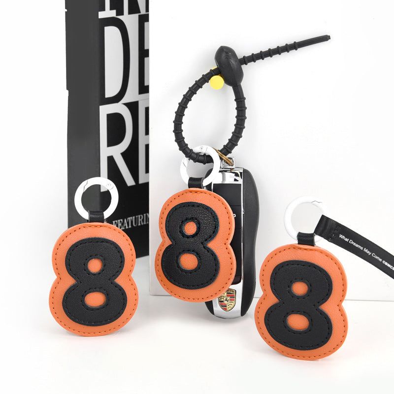 Retro Number Leather Bag Charm Keyring - Number8 - 2