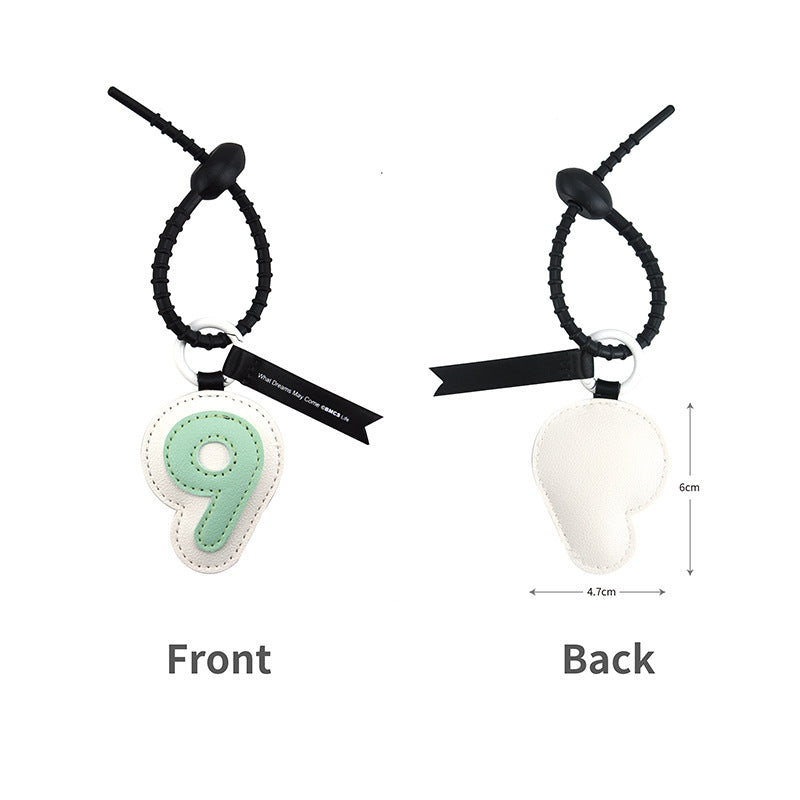 Retro Number Leather Bag Charm Keyring - Number9