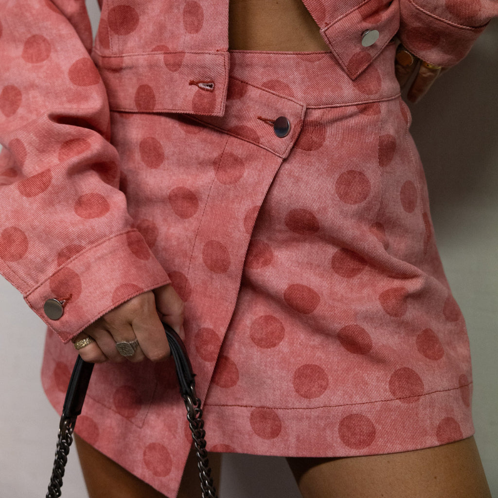 Polka Dot Asymmetric Wrap Mini Skirt - Pink