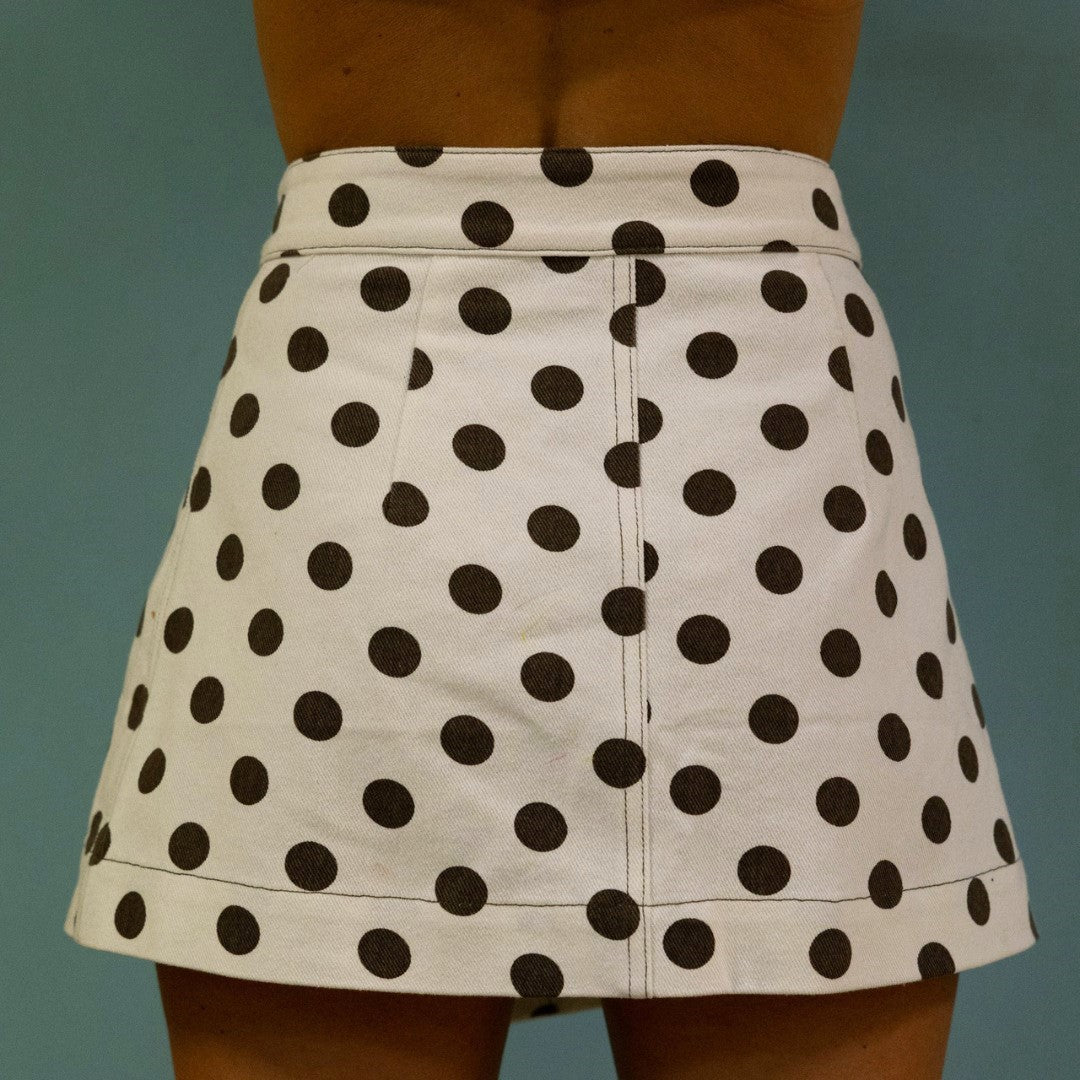 Polka Dot Asymmetric Wrap Mini Skirt - White - 1