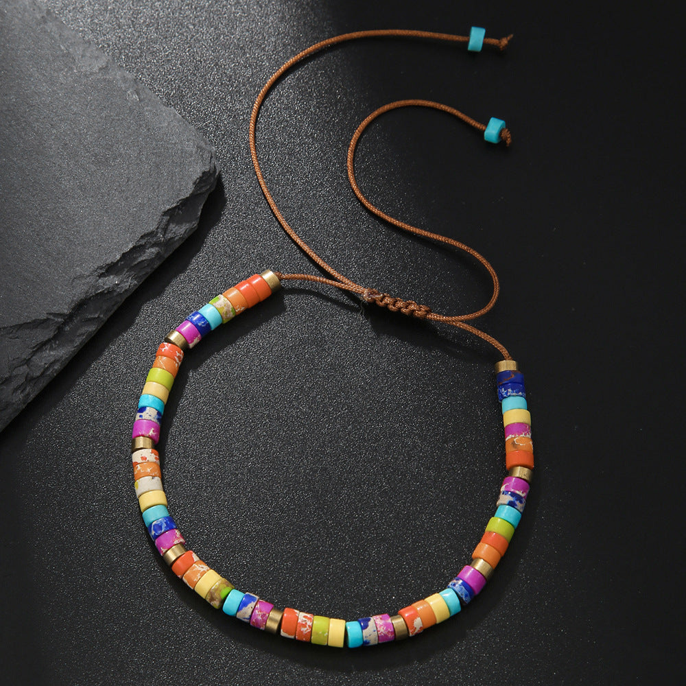 Stone Heishi Beaded Bracelet With Sliding Knot - C15