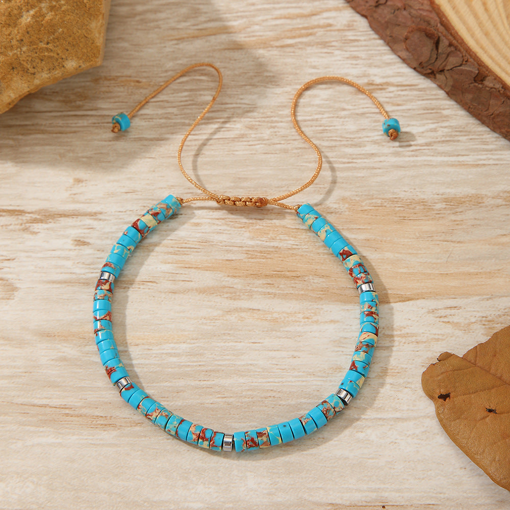 Stone Heishi Beaded Bracelet With Sliding Knot - C2