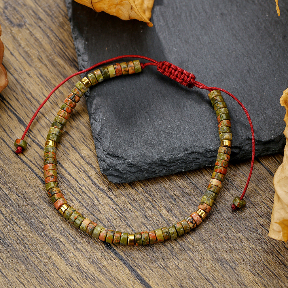 Stone Heishi Beaded Bracelet With Sliding Knot - C9