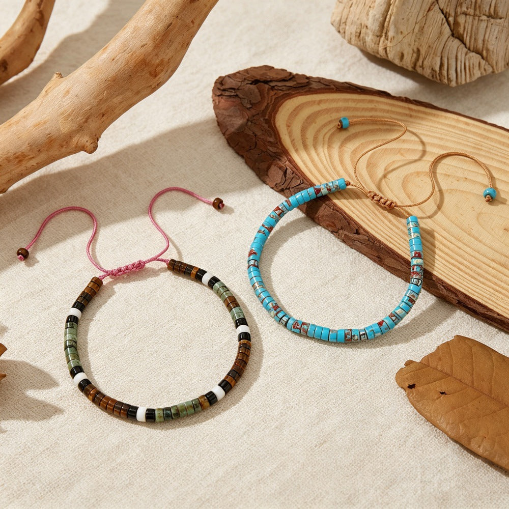 Stone Heishi Beaded Bracelet With Sliding Knot