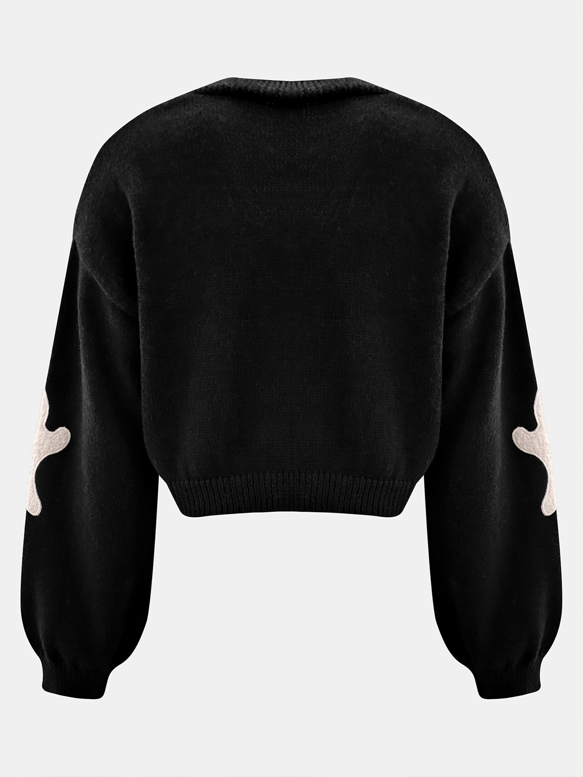 Jack-O-Lantern Cropped Knit Sweater with Ghost Sleeves - Black - 2