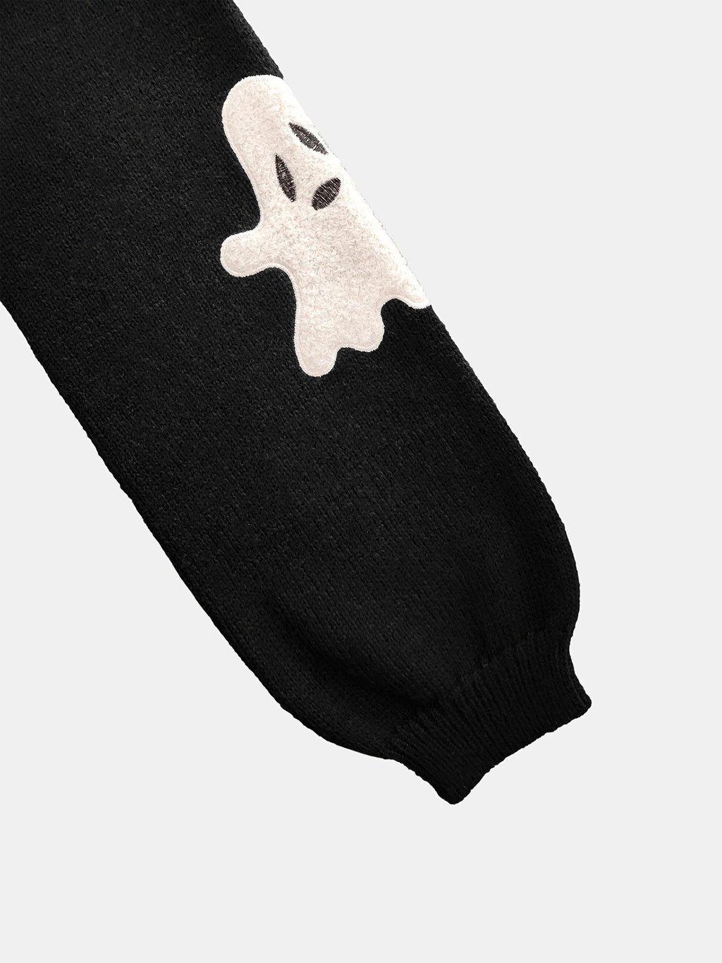 Jack-O-Lantern Cropped Knit Sweater with Ghost Sleeves - Black - 4
