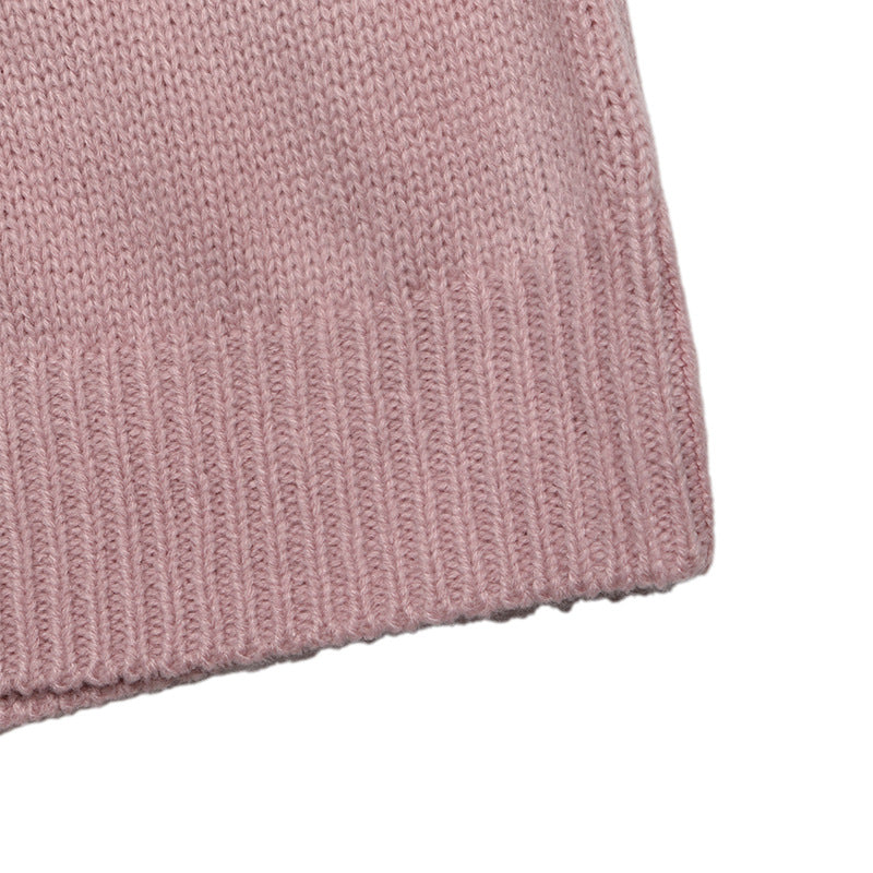 Pointelle Sleeve Split Neck Knit Sweater - Pink - 3