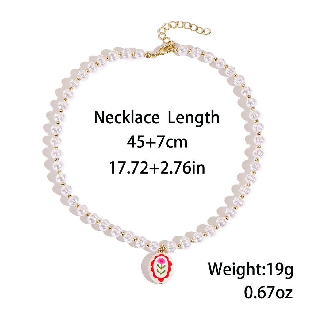 Oval Ceramic Flower beaded necklace