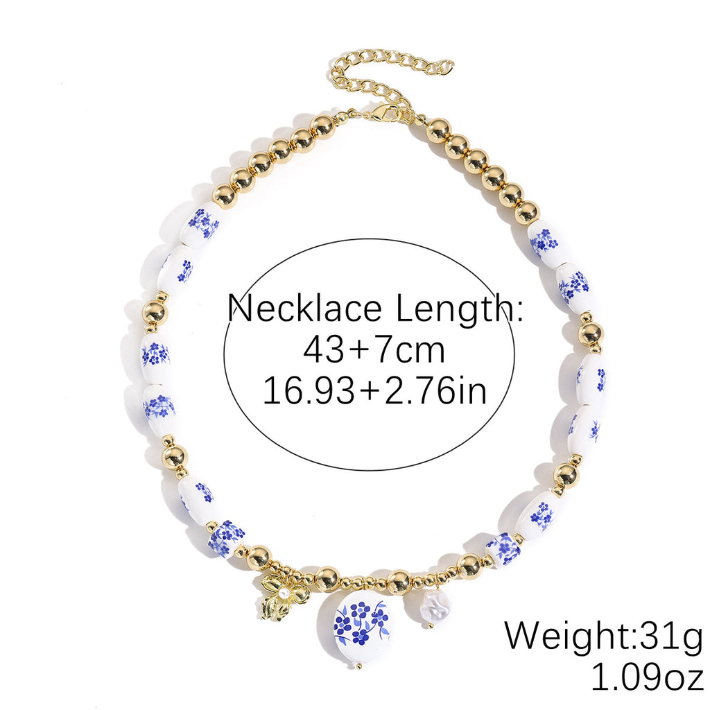 Oval Ceramic Drop beaded necklace