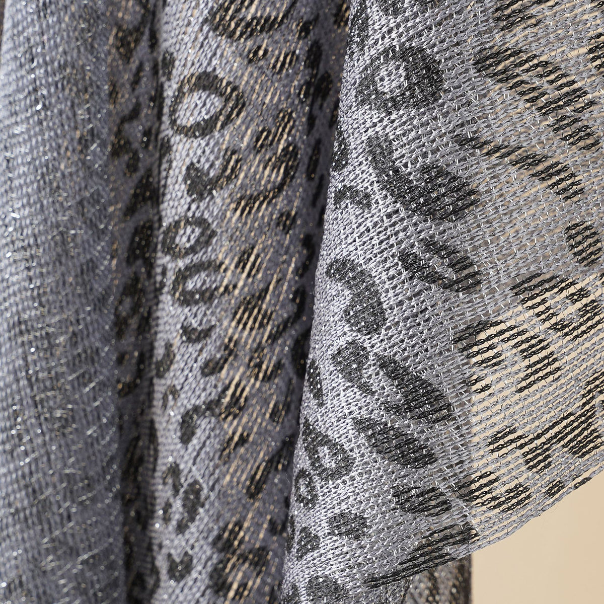 Animal Print Fringed Sheer Kimono - Grey - 1