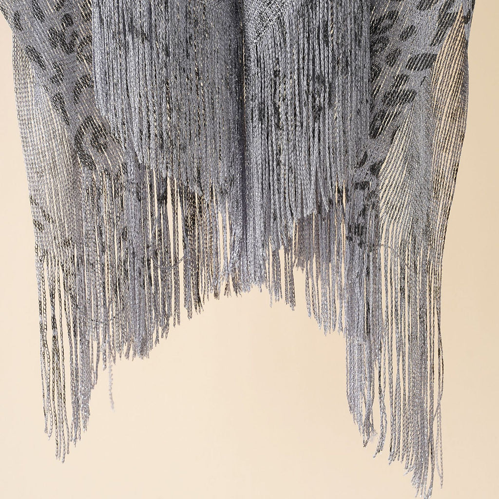 Animal Print Fringed Sheer Kimono - Grey - 2