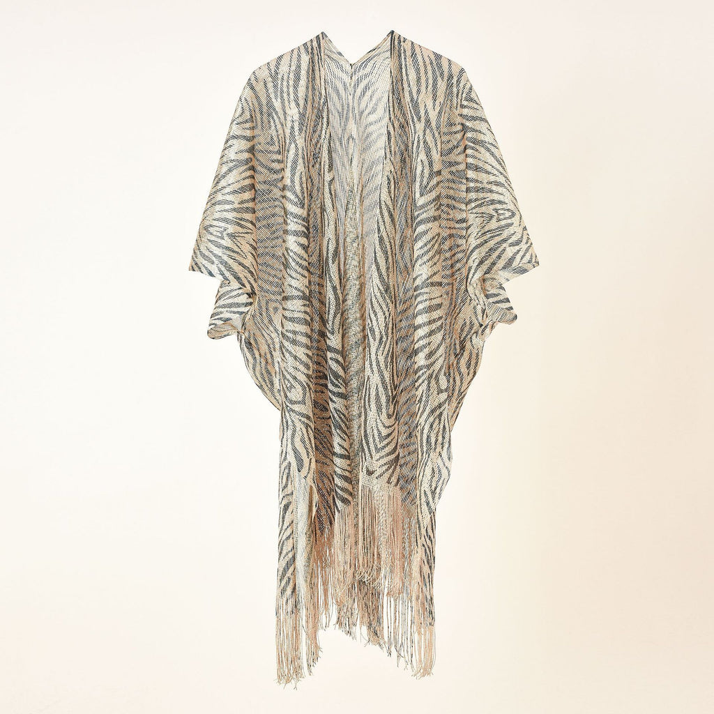 Animal Print Fringed Sheer Kimono - Zebra