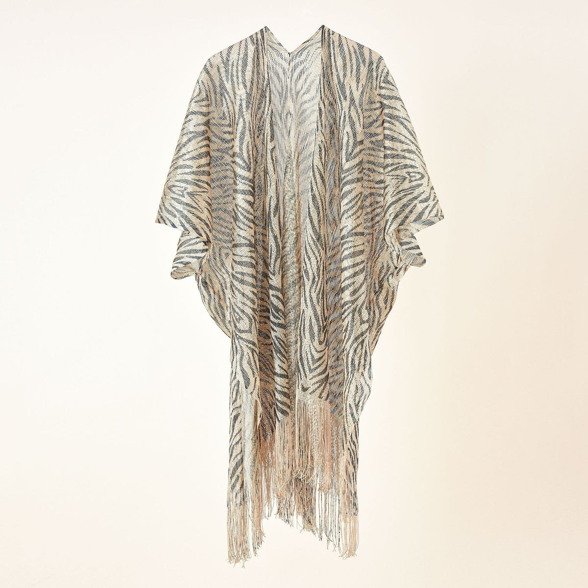 Animal Print Fringed Sheer Kimono - Zebra