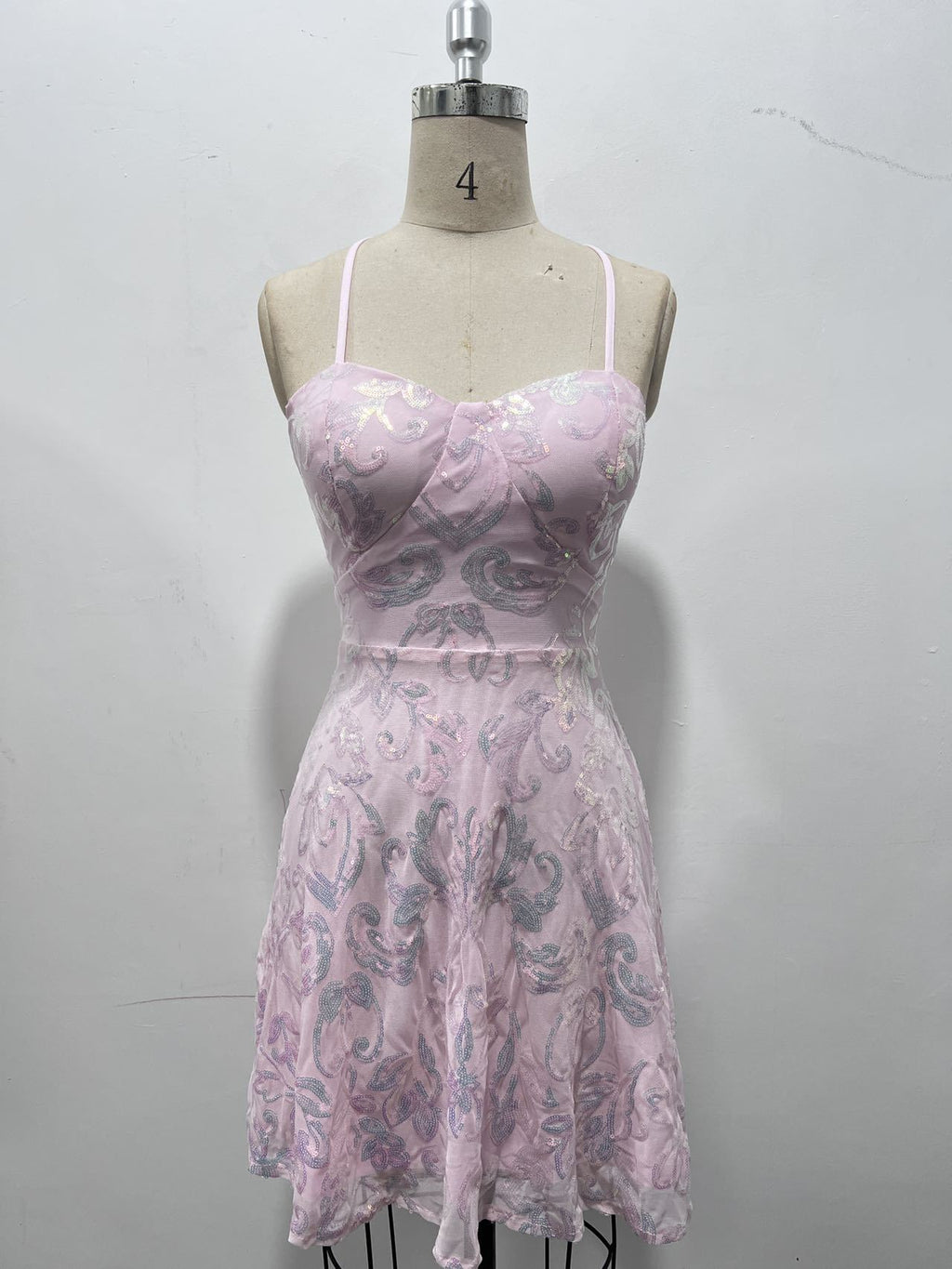 Botanical Sequin Sweetheart Flare Mini Dress - Pink