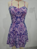 Botanical Sequin Sweetheart Flare Mini Dress - purple