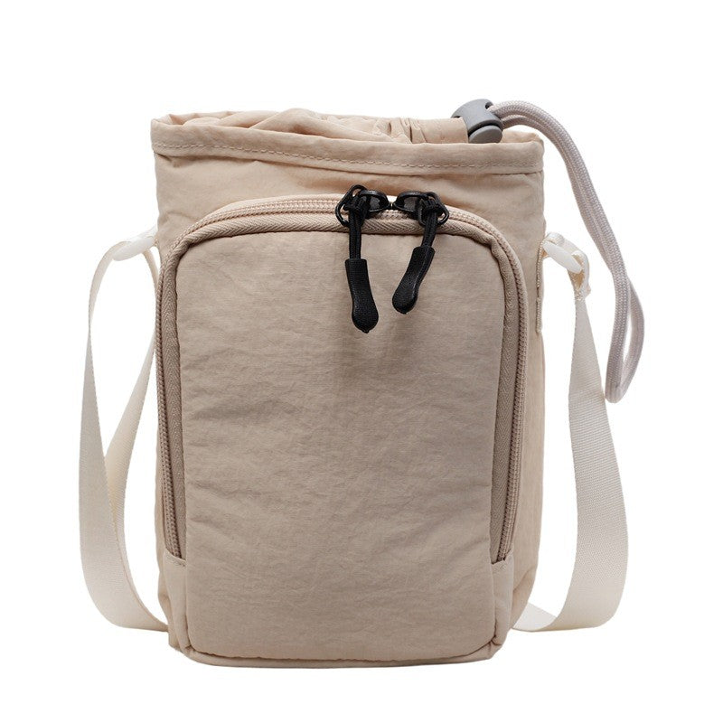 Crinkle Nylon Water Bottle Crossbody Bag - Beige