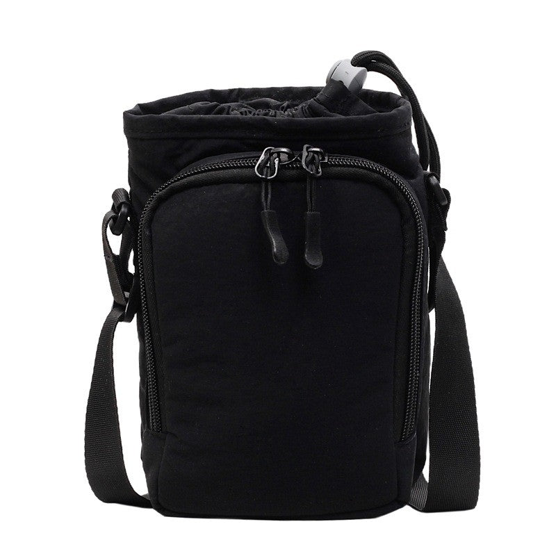 Crinkle Nylon Water Bottle Crossbody Bag - Black