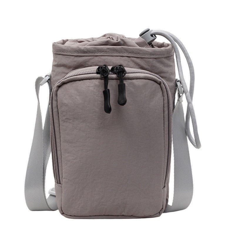 Crinkle Nylon Water Bottle Crossbody Bag - Gray