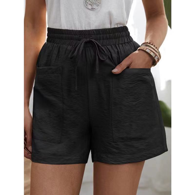 High Waist Paperbag Shorts With Patch Pockets - Black