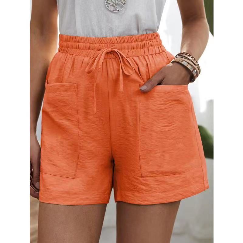 High Waist Paperbag Shorts With Patch Pockets - Orange