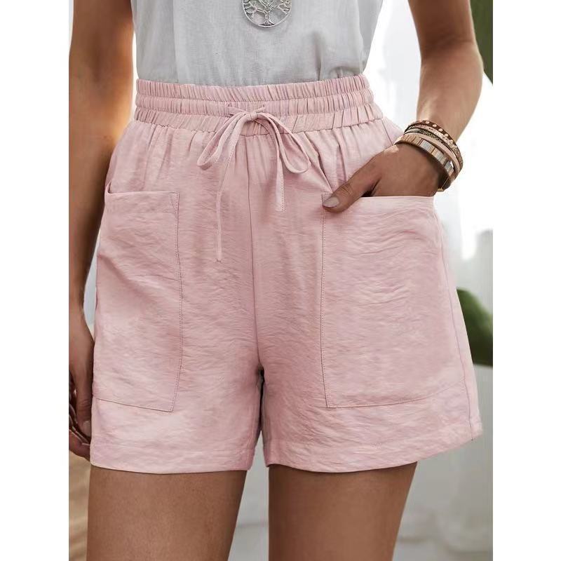 High Waist Paperbag Shorts With Patch Pockets - Pink