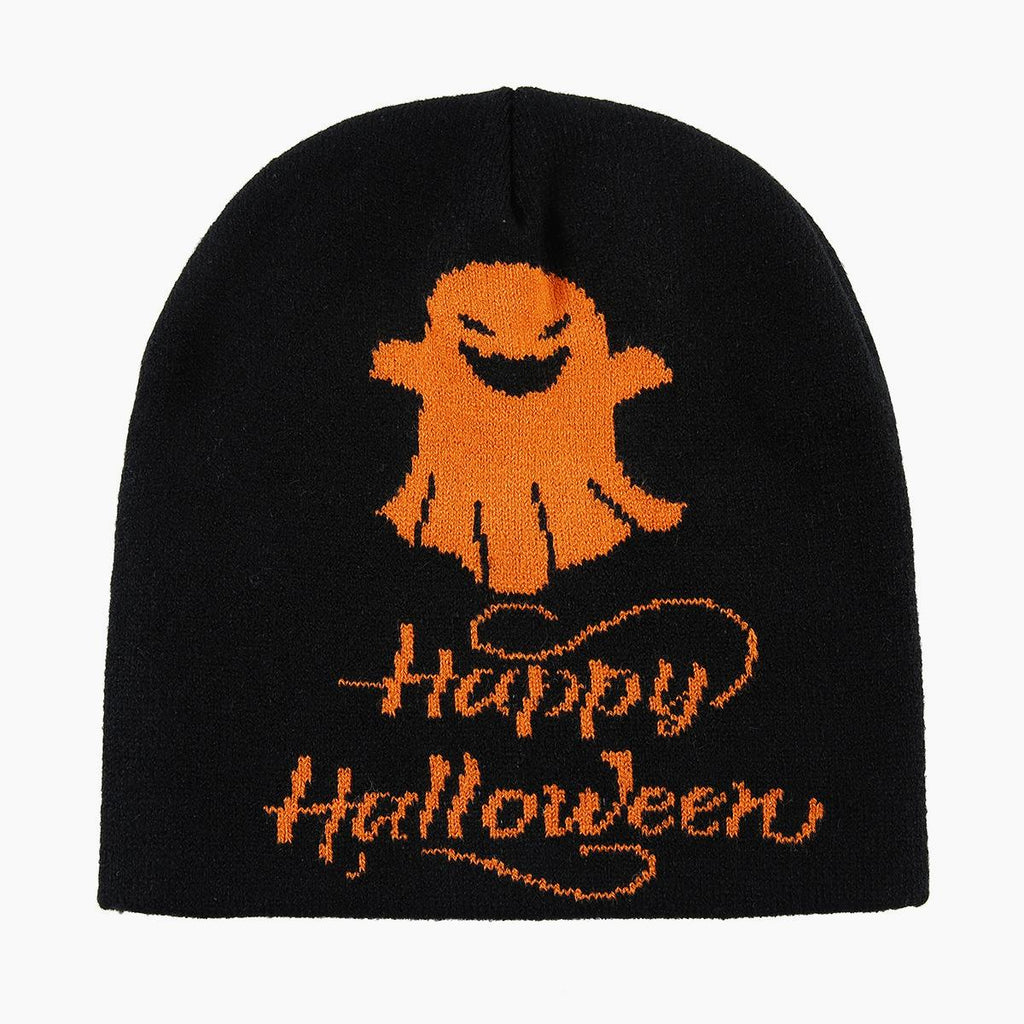 Spooky Ghost Knit Beanie for Halloween Nights - OBlack