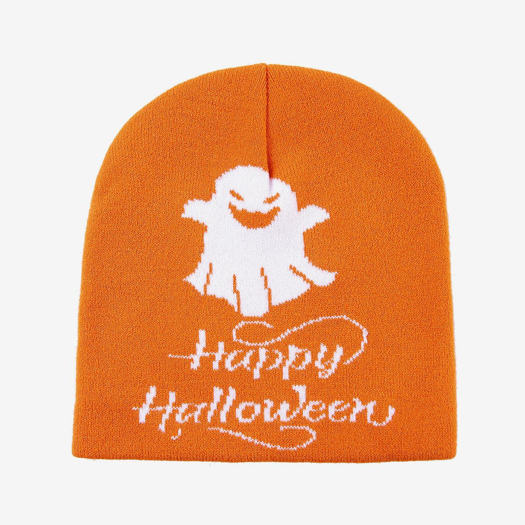 Spooky Ghost Knit Beanie for Halloween Nights - Orange