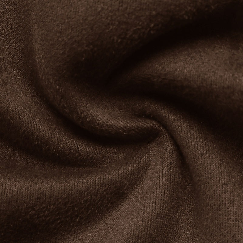 Brown Brushed Lapel Collar Button Front Mini Dress - Brown - 3