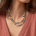 Double Strand Chip Bead Necklace With Extender Chain - Colorful