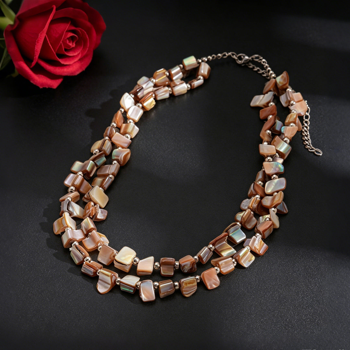 Double Strand Chip Bead Necklace With Extender Chain - Off_White
