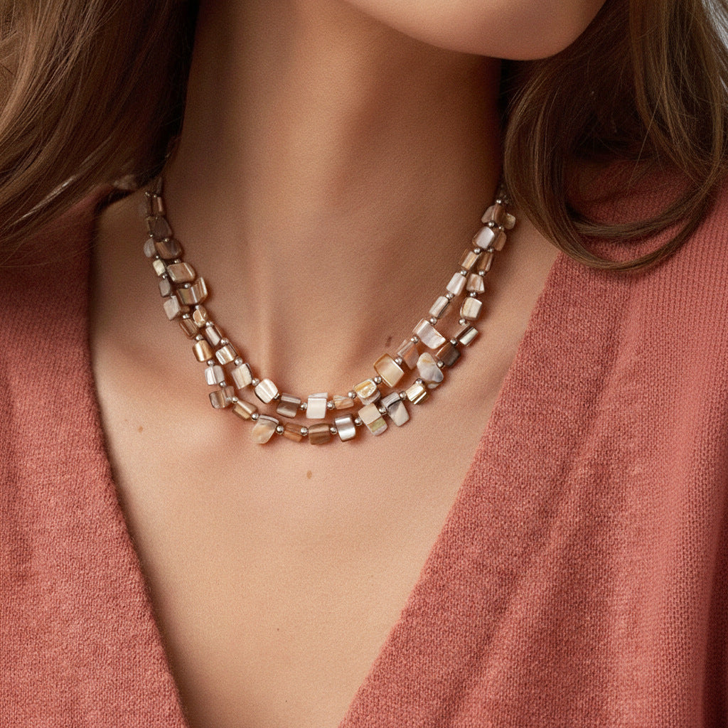 Double Strand Chip Bead Necklace With Extender Chain - Off_White - 1