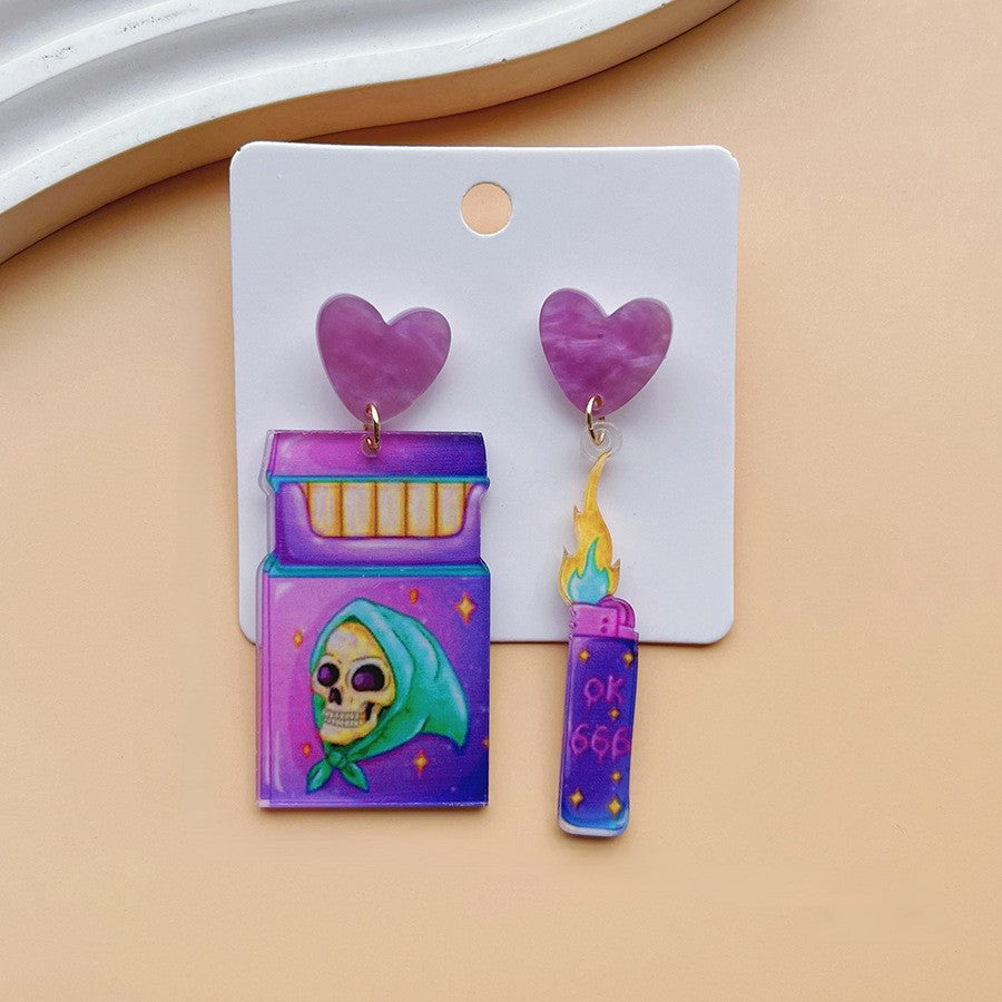 Halloween Acrylic Skull Charm Dangle Earrings - B